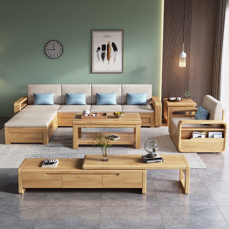 中式全实木沙发农村自建房小户型三人位冬夏两用客厅橡木布艺沙发