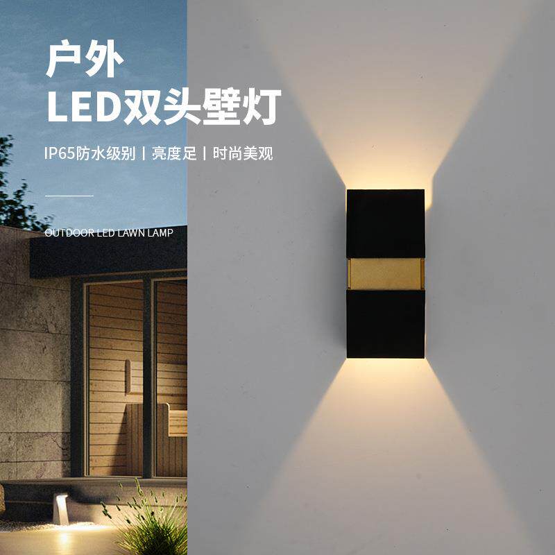 黑色简约led室外双头壁灯户外别墅庭院花园走廊灯过道楼梯壁灯