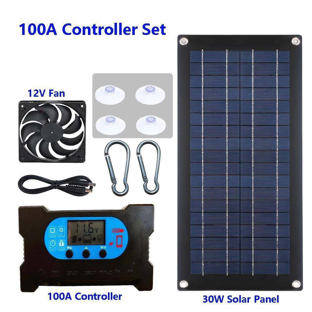 多晶10W太阳能电池板风扇排气套装散热10-100A快充控制器