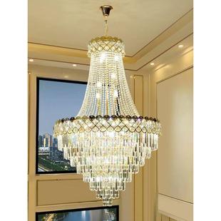 复式 楼大吊灯别墅客厅中空简约楼中楼跃层轻奢长水晶旋转楼梯吊灯