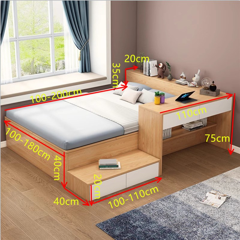 J*D小户型榻榻米衣柜组合高箱储物床书架书桌一体床儿童多功能收