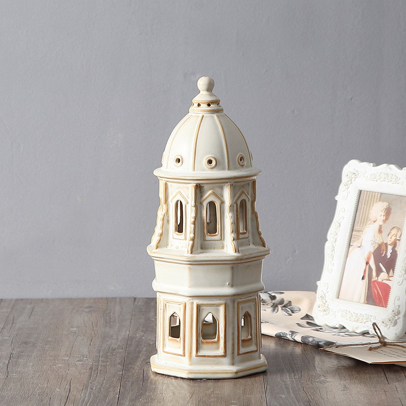 厂家简约创意发哑光米黄花釉比萨斜塔陶瓷家居装饰工艺品摆件