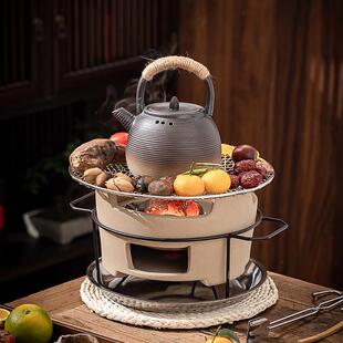 围炉煮茶室内碳火炉玻璃烤茶器商用港式打边炉砂锅泥炉火锅烧烤炉