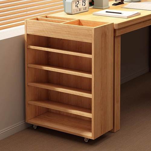 书桌旁小书架落地置物架子可移动带轮家用简易靠墙边卧室落地书柜