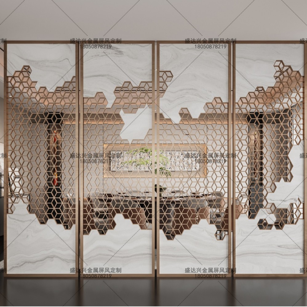 不锈钢金属镂空屏风客厅餐厅酒店现代轻奢艺术铁艺玄关隔断墙
