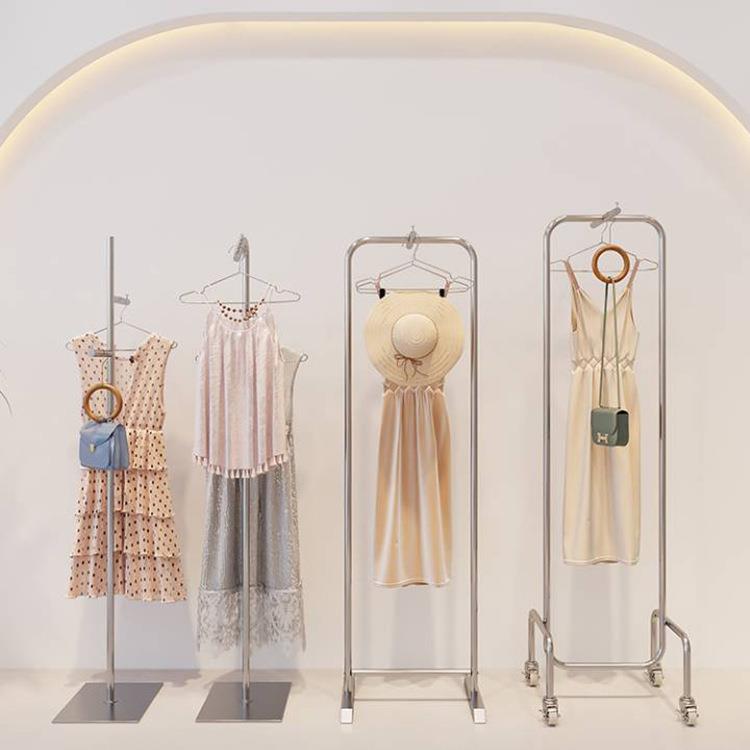 服装店轻奢不锈钢正挂展示架落地式中岛陈列架女装店带轮子货架