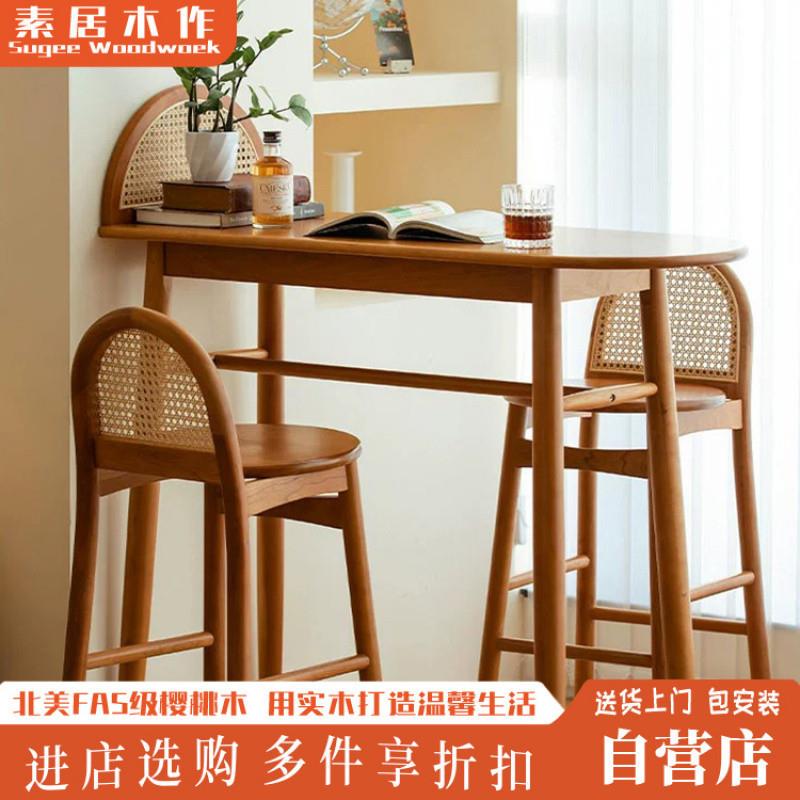 北欧实木吧桌吧椅组合家用窄长条餐桌高脚桌小吧台阳台休闲小吧台