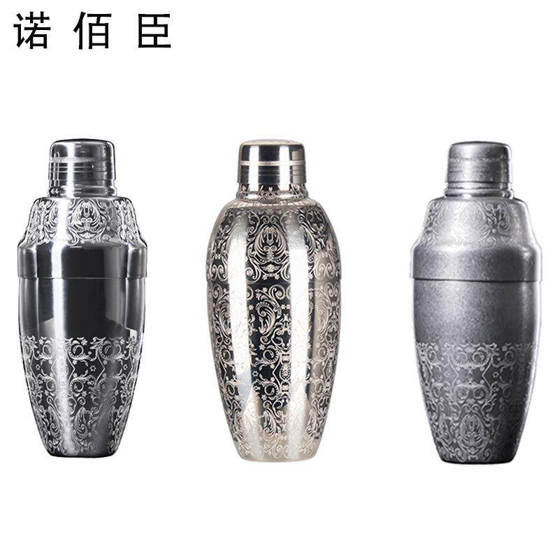 304不锈钢美式调酒器醒酒器三段式摇酒壶蚀刻刻花调酒器酒吧用品