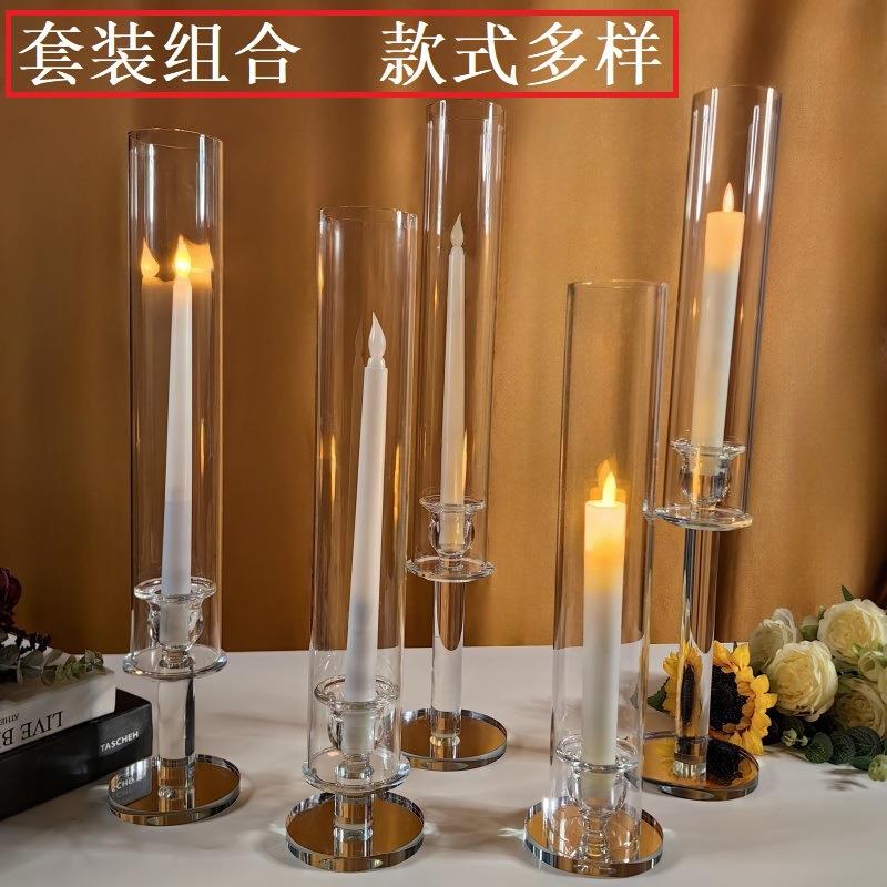 婚礼摆件水晶烛台三件套道具蜡烛台玻璃圆形特大婚庆装饰婚庆布置