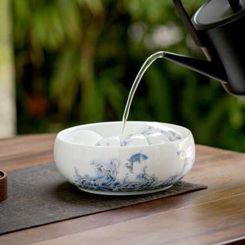 羊脂玉茶洗笔洗水盂洗茶杯碗白瓷功夫洗茶具盆茶渣缸陶瓷杯洗