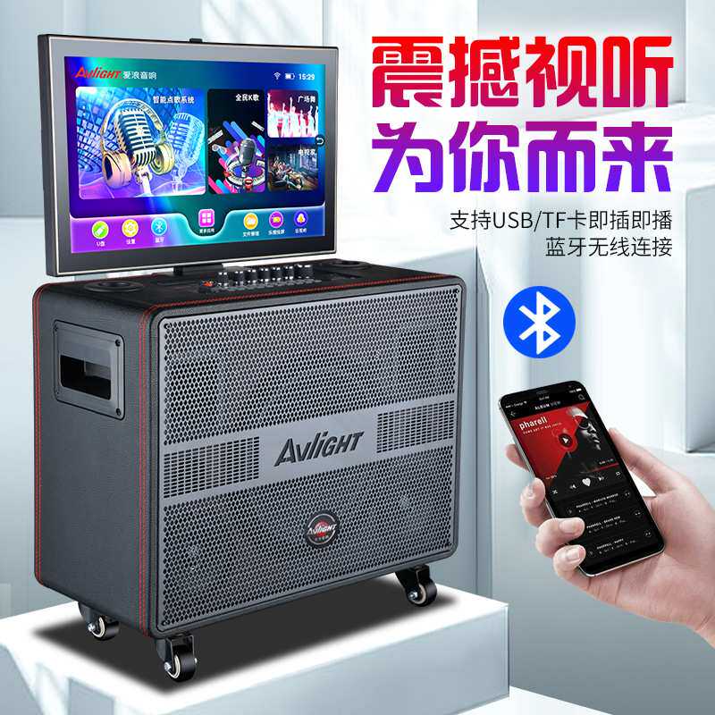 爱浪便携式户外广场舞音响带显示屏家用家庭ktv音箱套装大功率卡