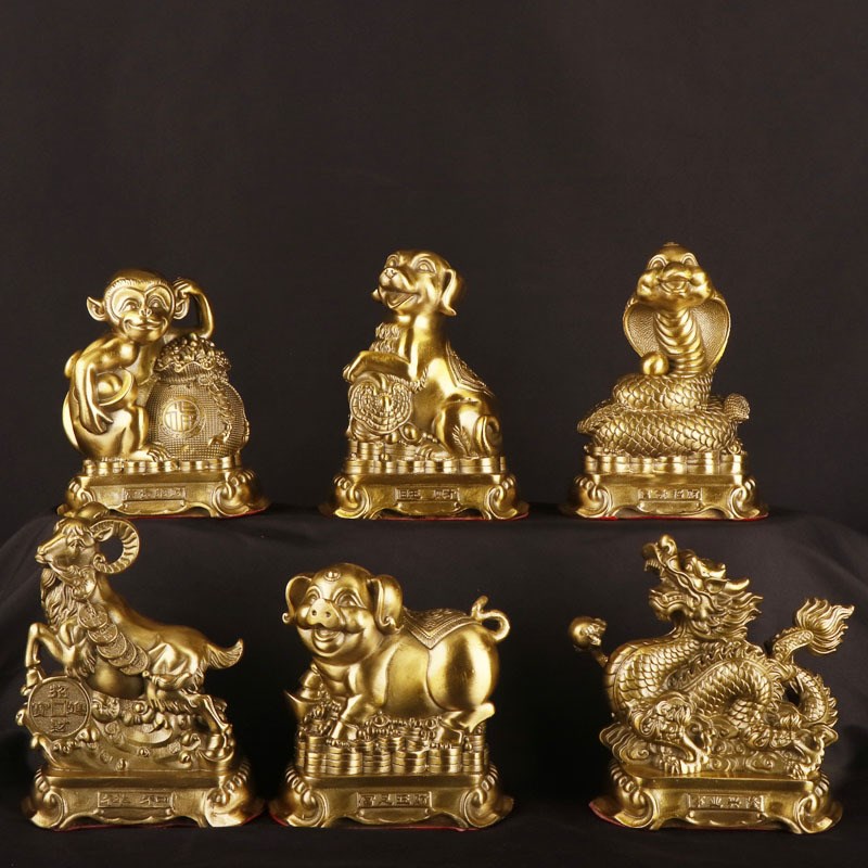 杨铜记 生肖摆件铜十二生肖属相鼠牛兔龙蛇马羊猴鸡狗猪 铜生肖