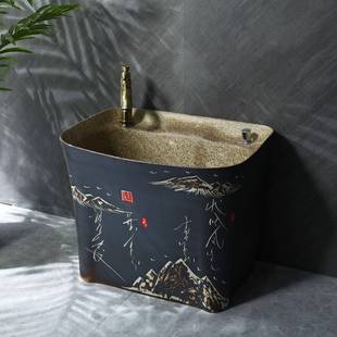 阳台家用防堵拖把池落地式室外个性墩拖布池呕吐水盆方形庭院复古