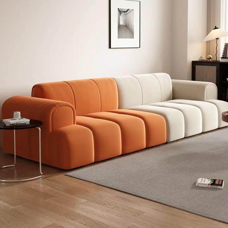 奶油风豆腐块沙发现代简约客厅新款小户型拼色麂皮绒布艺直排极简