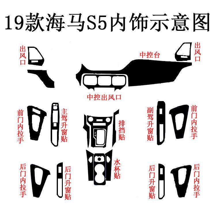 适用于19款二代海马S5内饰改装贴纸中控防护碳纤维装饰汽车贴膜