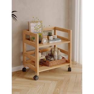 全实木可移动书架置物架带轮小推车多层儿童玩具收纳简易书柜落地