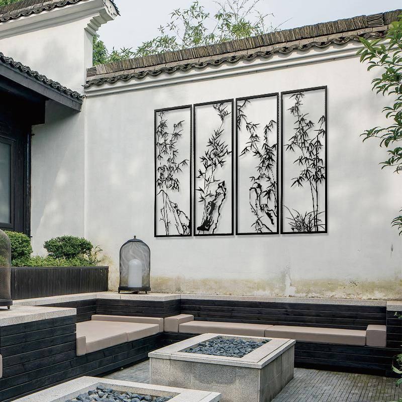 新中式立体竹叶金属装饰壁挂墙面挂件餐厅别墅室内外铁艺屏风壁饰