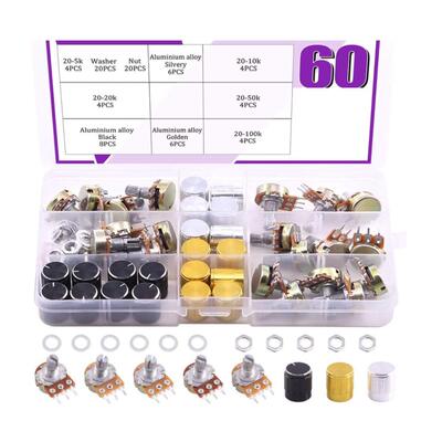 60PCSB5K10K20K50K100K欧姆滚花轴旋转锥形电位器铝合螺母组件