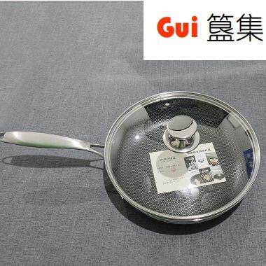 HT26cm材质304三层钢不粘煎锅配玻璃盖通用单位商业厨房餐厅设计