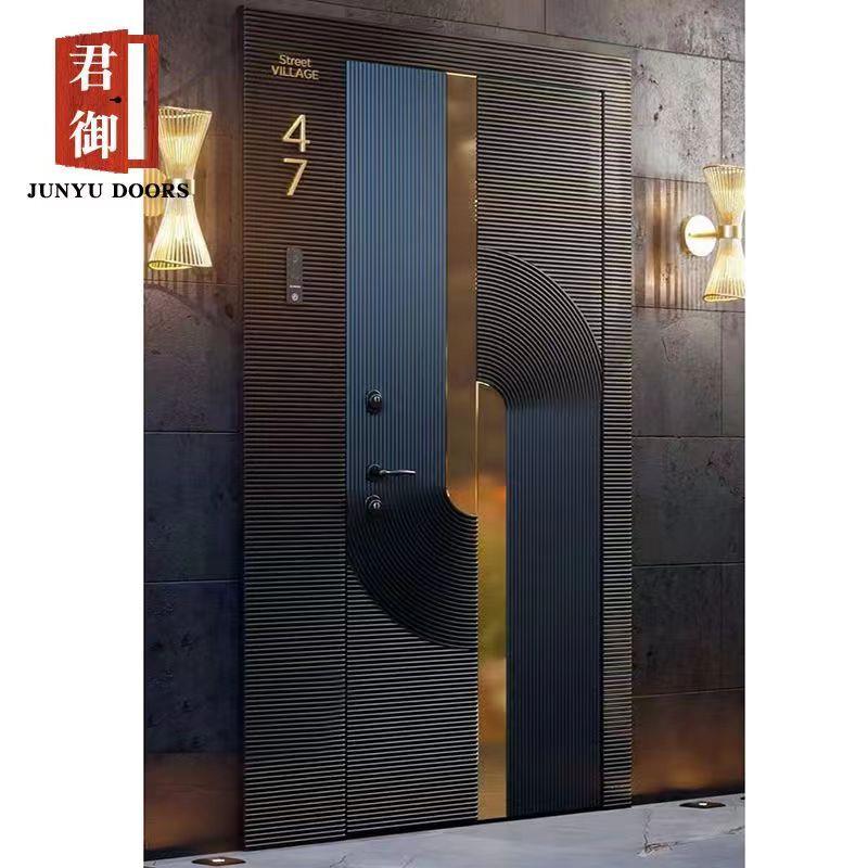现代简约门牌门墙一体精雕铸铝进户大门暗藏式指纹锁长拉手别墅