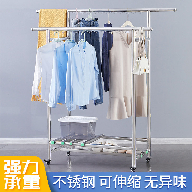 厂家批发不锈钢双杆晾衣架落地式户外摆摊衣架简约大容量晾衣架
