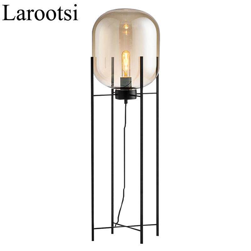 北欧简约个性艺术感落地玻璃灯罩碳素钢落地灯卧室客厅餐厅落地灯