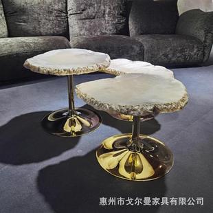 戈尔曼轻奢意式极简雪花石茶几边几