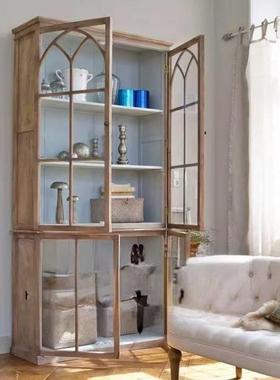 式实玻璃门TGI书书橱美式乡村橡法木酒柜餐边柜客厅柜展示柜木储