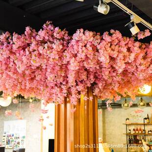 真绿植顶吊装饰部仿天花板软装造景网红直播间饭店顶树藤绿植吊顶