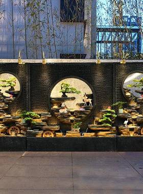 大型假11952山流水喷泉件别墅花园庭院公司摆酒风店幕水墙屏隔断