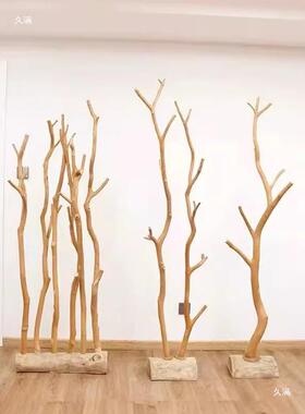 干树摆枝屏风断你隔实木制作客KOX幼厅民宿儿园玄关装饰件