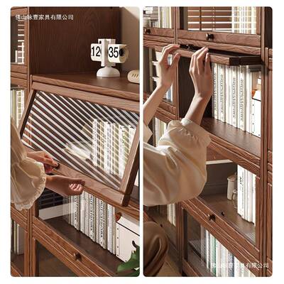书落地置物架书柜储物柜架靠墙木收纳家用实KPF示带门防尘展柜子
