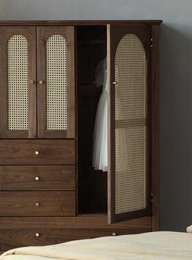 全实儿童柜PWN衣柜黑胡木藤编复古式储物原木简桃约卧室衣木柜收
