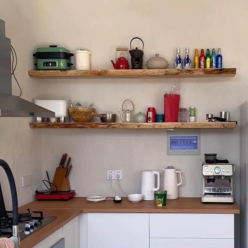 客简约的现代原木挂墙电视整NJC块实木悬挂一柜字隔板卧室厅上墙