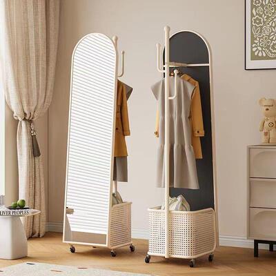 中古FAJ衣衣帽架带子用家卧室全身镜旋转穿镜衣镜移动挂架收纳脏