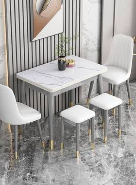 叠岩板组餐桌家用小户型可伸缩实CEJ木吃饭桌子折意式约餐桌椅合