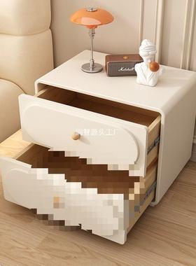 网2025新款全代实木奶油色现简床约床TNL头柜轻奢红创意卧室整装