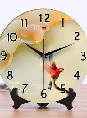 新品陶F75H6JHJ瓷钟表用意时钟客厅钟挂钟座两静音仿玉雕大数字创