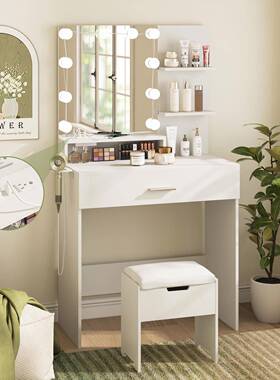 化妆台带线明镜子HZN和电源，白色梳妆照台套装3种照明模式度亮可