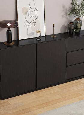 极餐柜现代简约实木酒柜靠简墙茶水柜边收黑色JND储物柜客户卧室