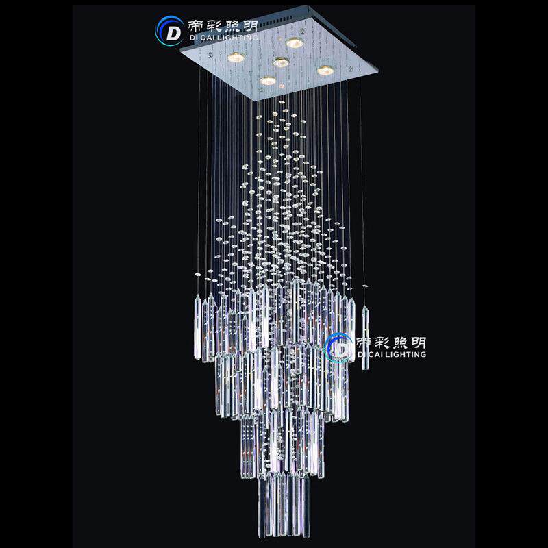简约现代正方形吊线水晶灯饰复式楼梯灯具led水晶吊灯