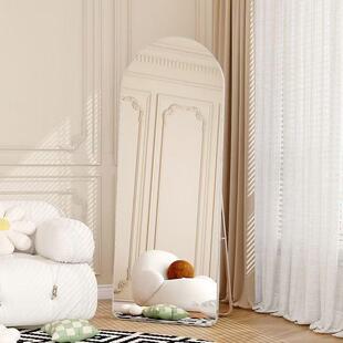 奶油风落地镜子拱形壁挂式全身穿衣镜家用女生卧室玻璃试衣镜挂墙