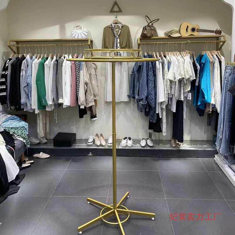 服装店圆形中岛架落地旋转货架童装店服装架女装店展示架高度可调