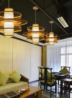 中式竹艺灯罩田园餐厅饭店吊灯创意个性阳台灯笼复古宫灯藤编灯具