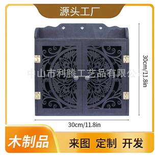 黑色壁橱装饰柜收纳收藏柜摆件工艺品镂空窗花把手曼陀罗图案