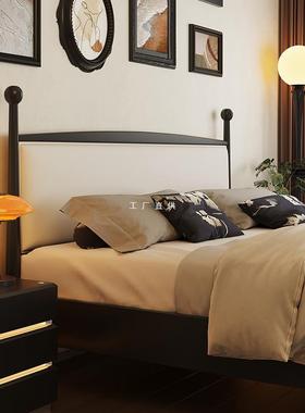 法式复古实木床中古极简小户型主卧室1.8米大床黑色1.5m双人婚床
