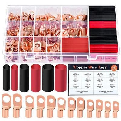 240pcs窥口铜管端子SC端子110PCS+130PCS铜鼻子热缩管金色