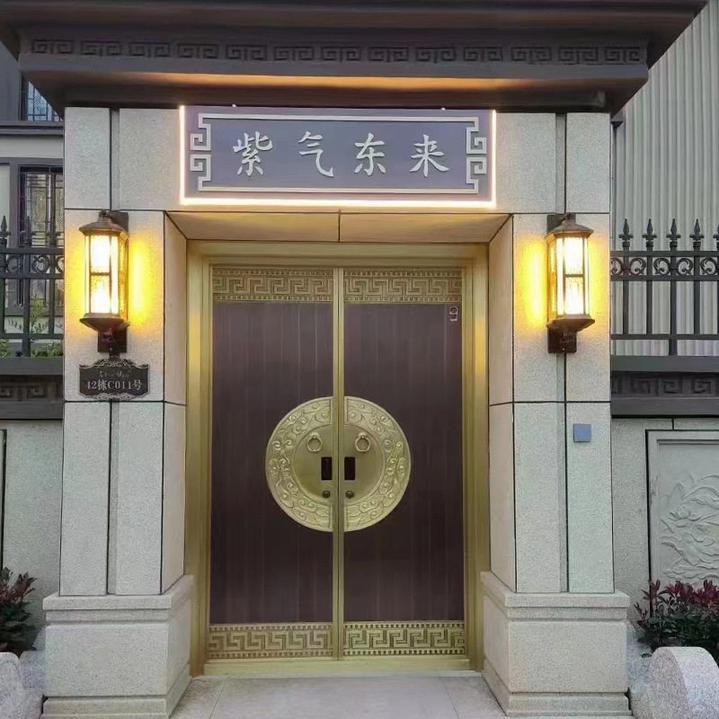 铜门别墅大门入户门庭院双开铜门农村自建房仿铜四开对开玻璃大门