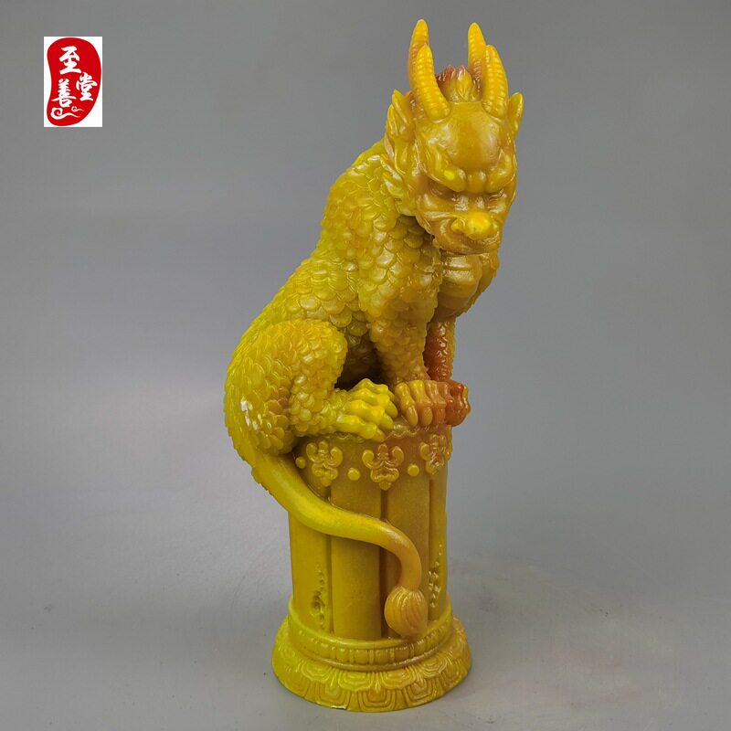 古玩收藏仿寿山石雕田黄色圆柱龙摆件客厅装饰摆件观赏奇石
