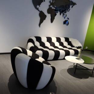 沙发现代简约商务会客区接待室布艺三人位沙发茶几组合网红黑白配